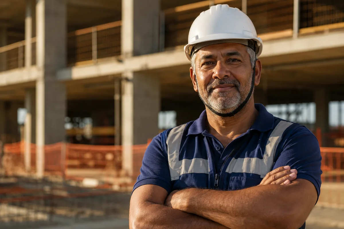 Técnico de segurança do trabalho experiente em canteiro de obras