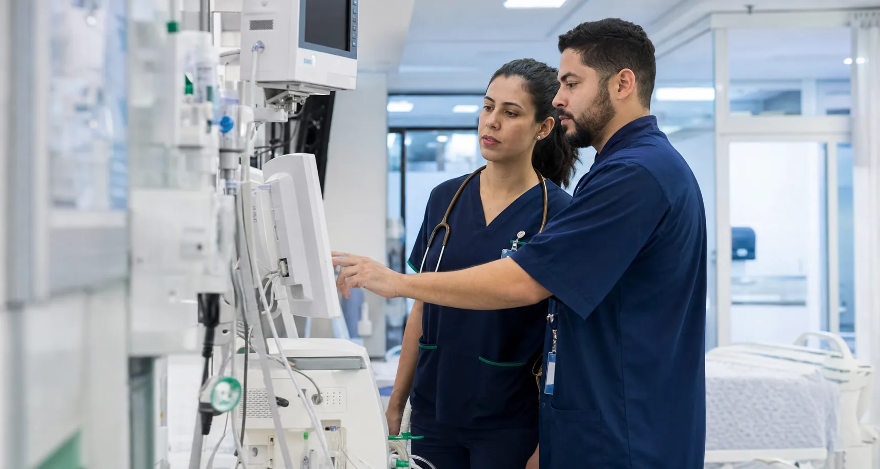 Profissionais atuando em ambiente hospitalar