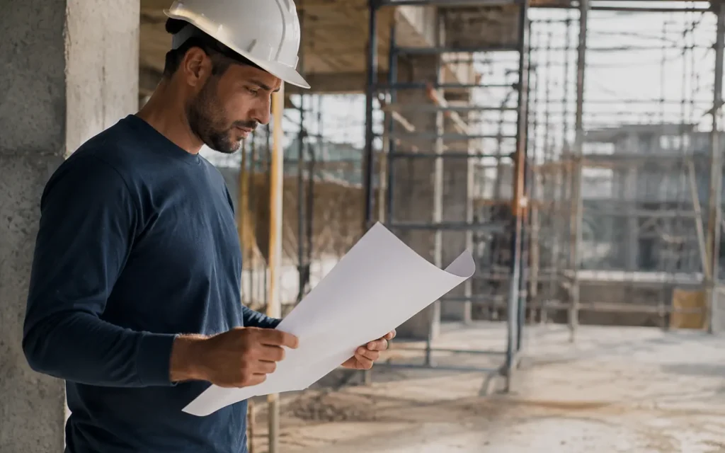 Técnico em edificações no canteiro de obras