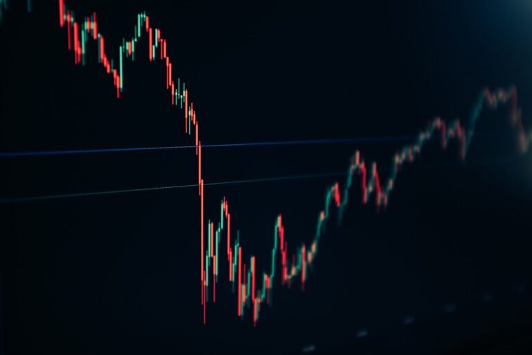 Gráfico de candles do mercado financeiro na tela